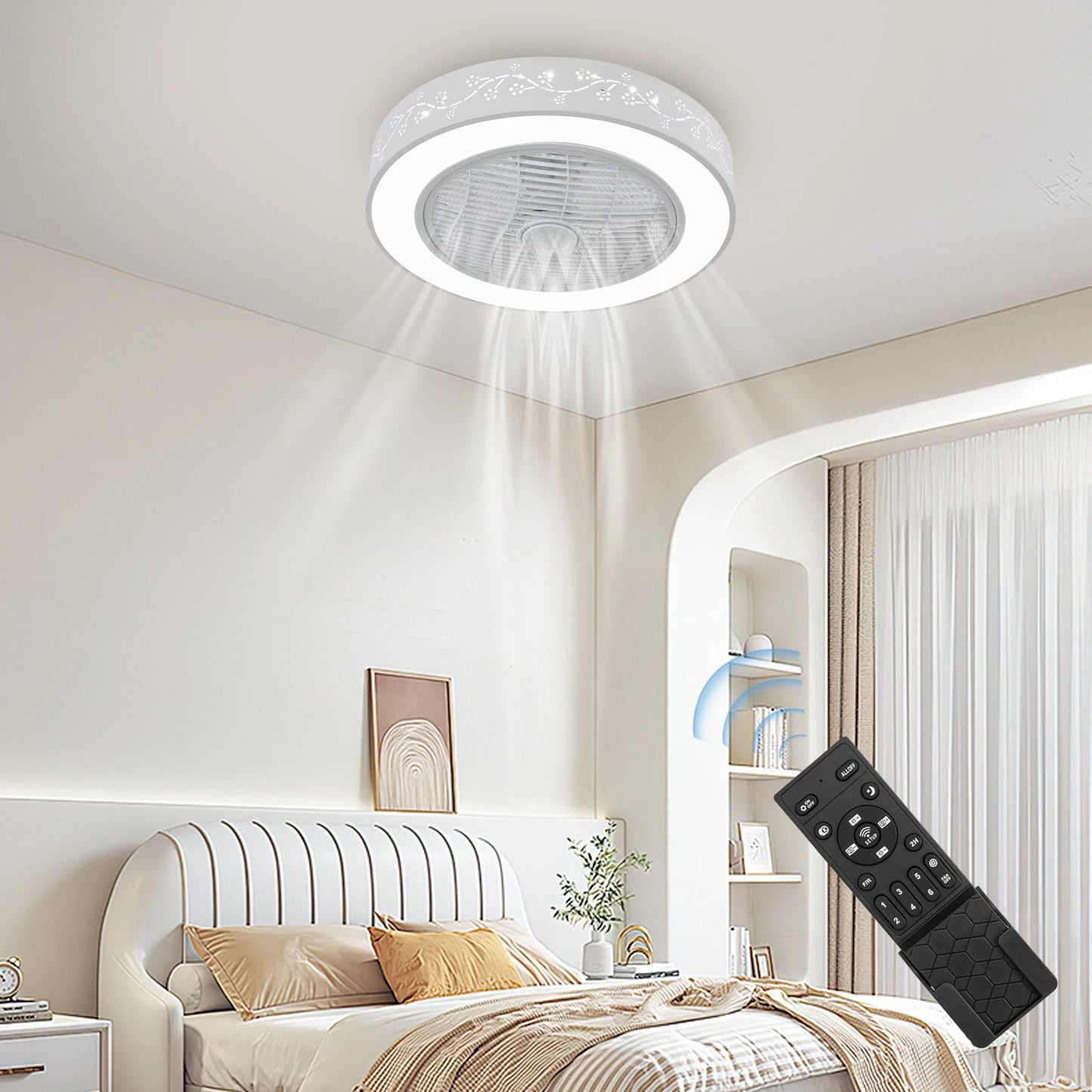 Led Fan Chandelier Modern Low Profile With Remote 3 Colors