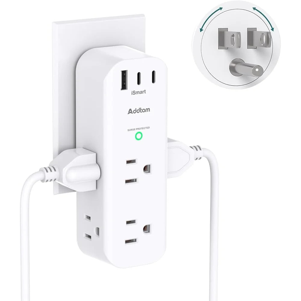 Surge Protector Wall Outlet Extender 6 Outlets 3 USB Ports