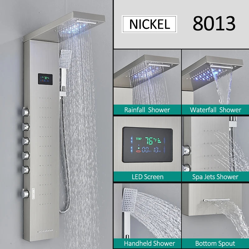 Led Shower Panel Tower System With Rainfall Massage Display
