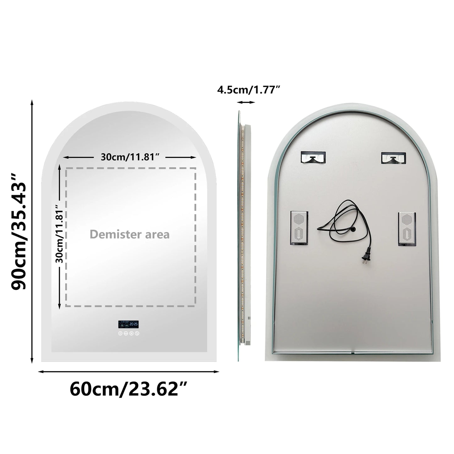 LED Bathroom Arch Mirror 60x90 Bluetooth Dimmable Fogfree