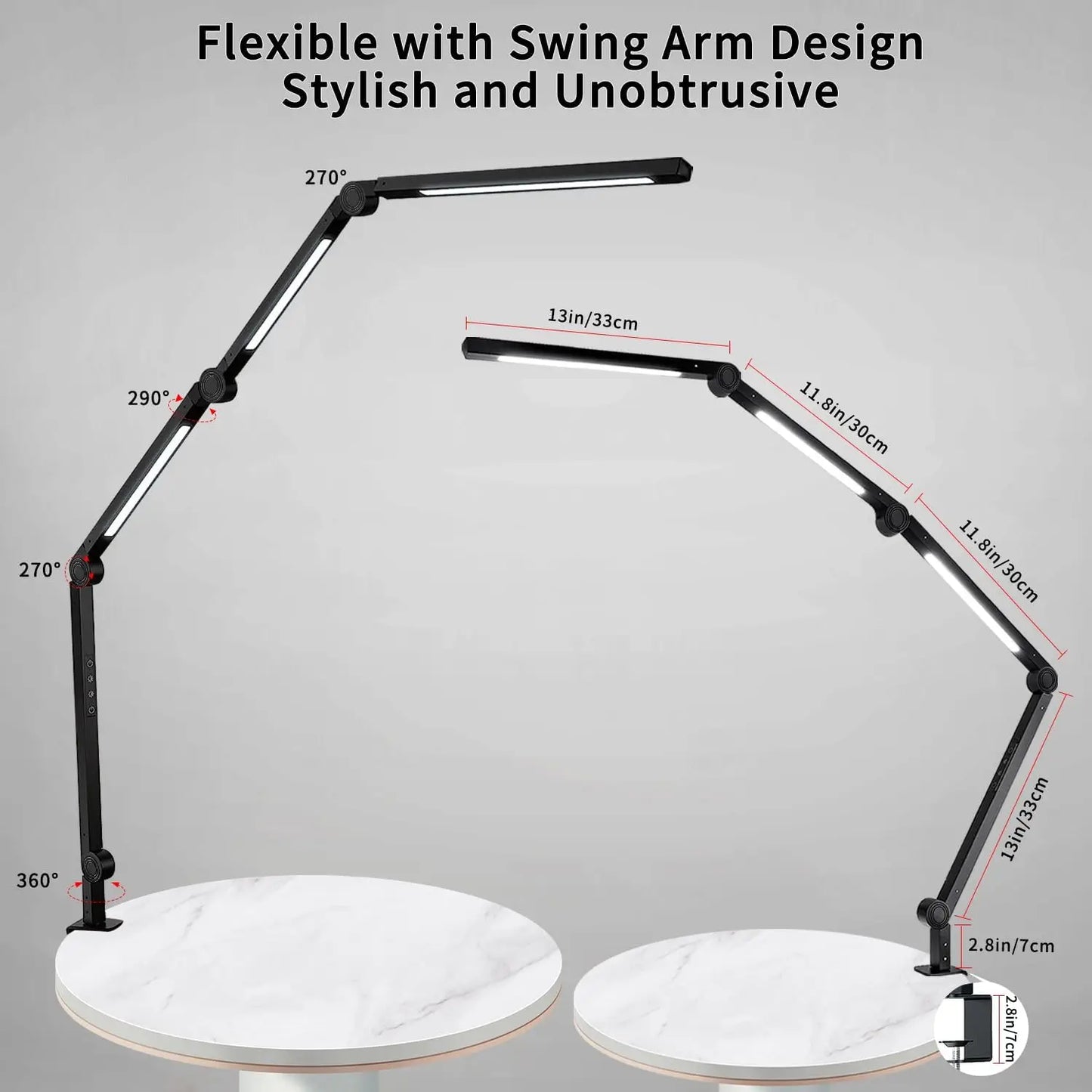 LED Desk Lamp With Clamp Flexible Swing Arm Four Color Modes And Five Brightness Levels