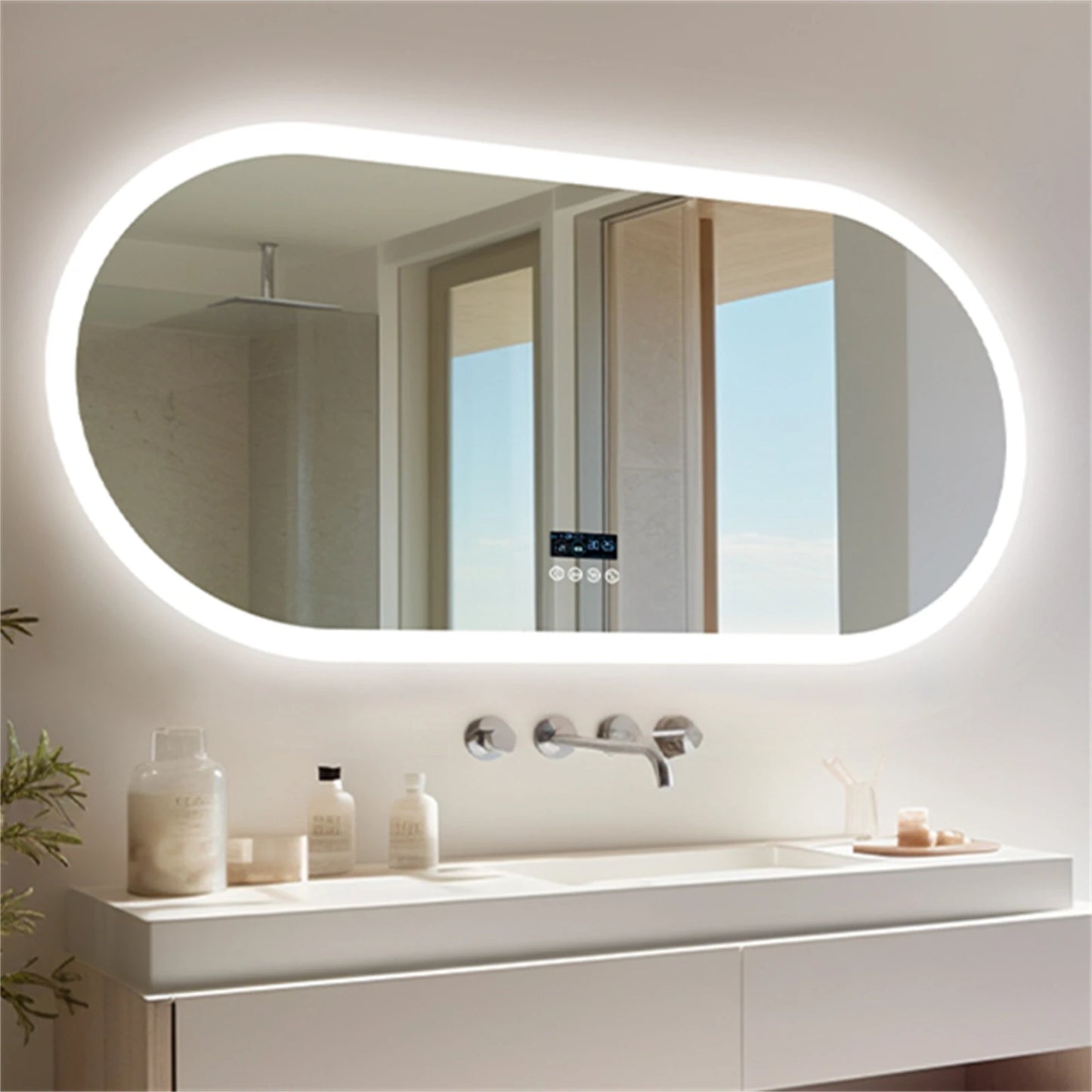 Borwart Oval Led Bathroom Mirror Wall Mount With Bluetooth