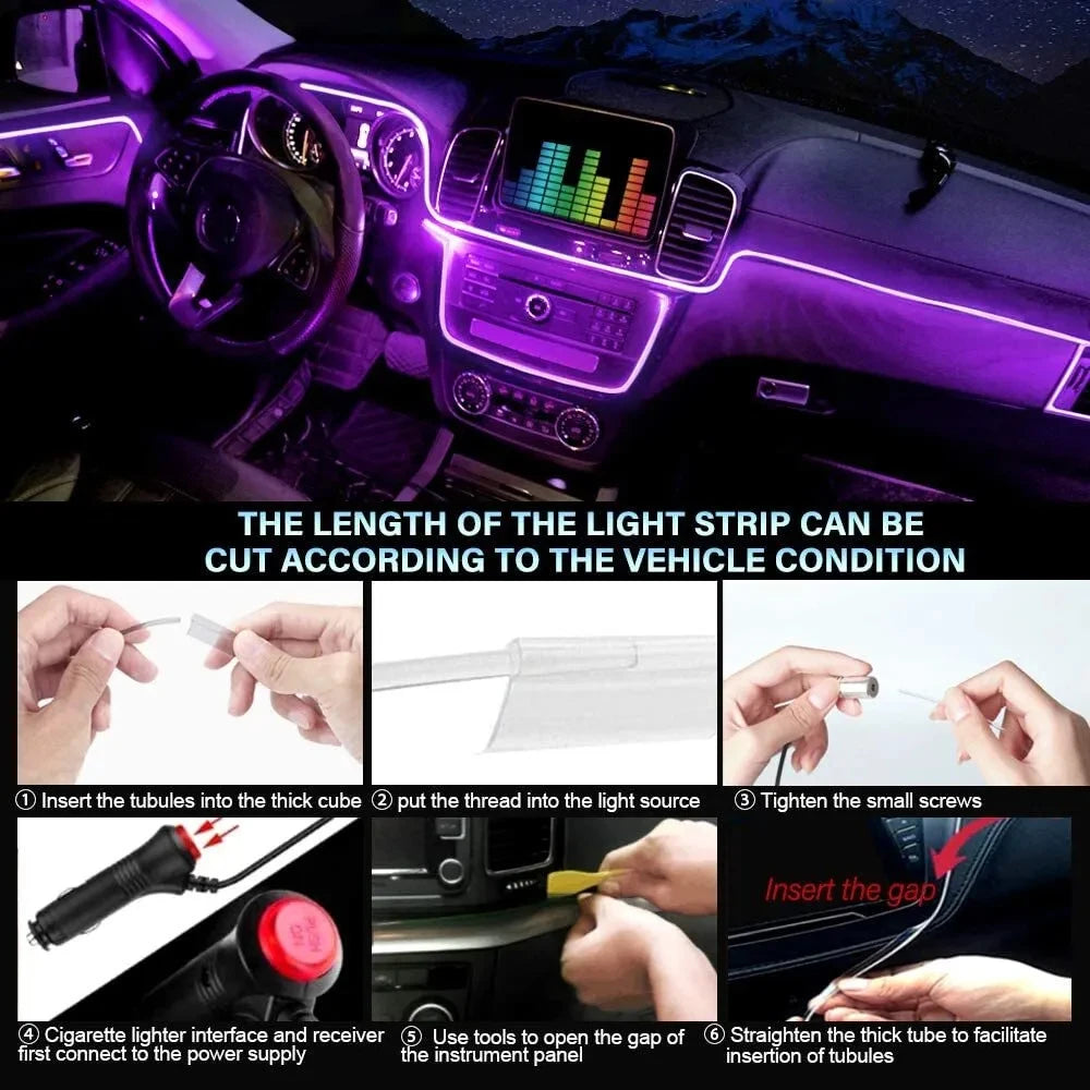 LED Car Interior Strip Lights RGB Kit With App Remote