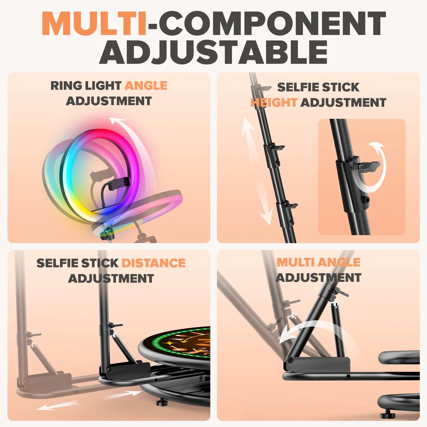 360 Photo Booth Rotating with RGB Ring Light App Control