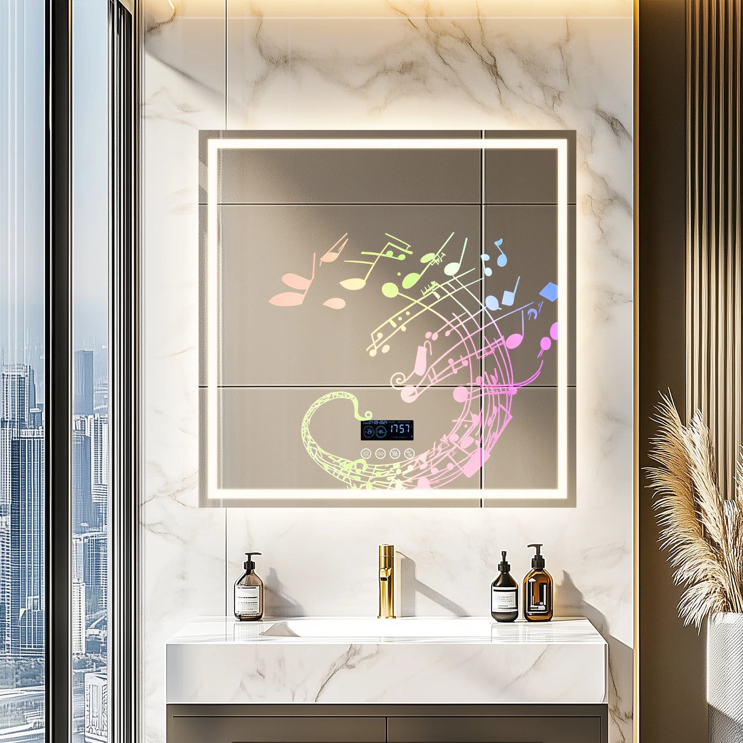 LED 800mm Square Mirror With Bluetooth Time Display
