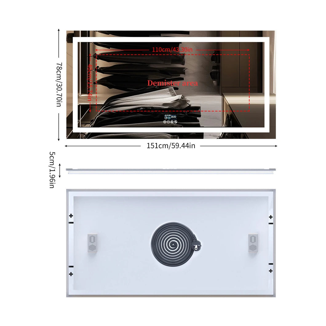 XXL Bathroom Mirror Smart LED Vanity Mirror Wall Mounted with Bluetooth, Digital Display, Back Front Lit,Anti Fog for Hotel Hall