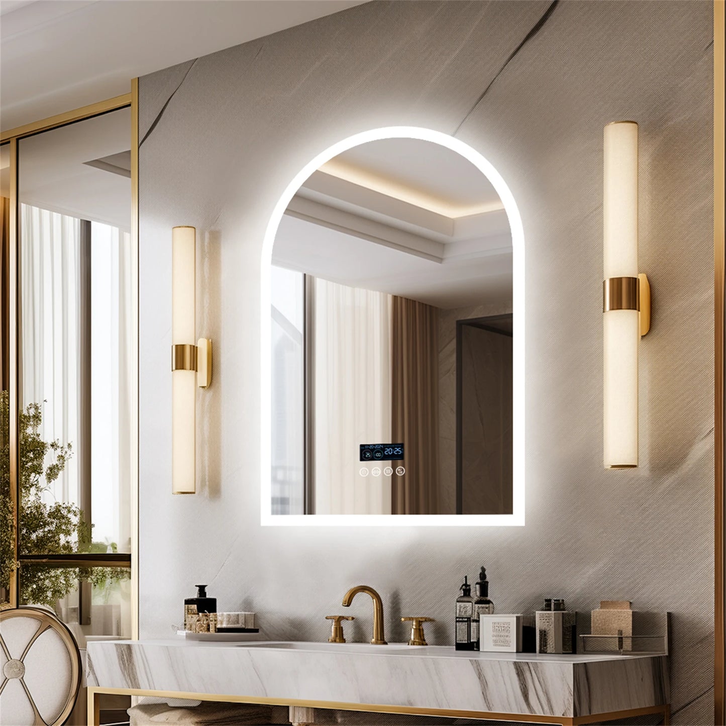 LED Bathroom Arch Mirror 60x90 Bluetooth Dimmable Fogfree