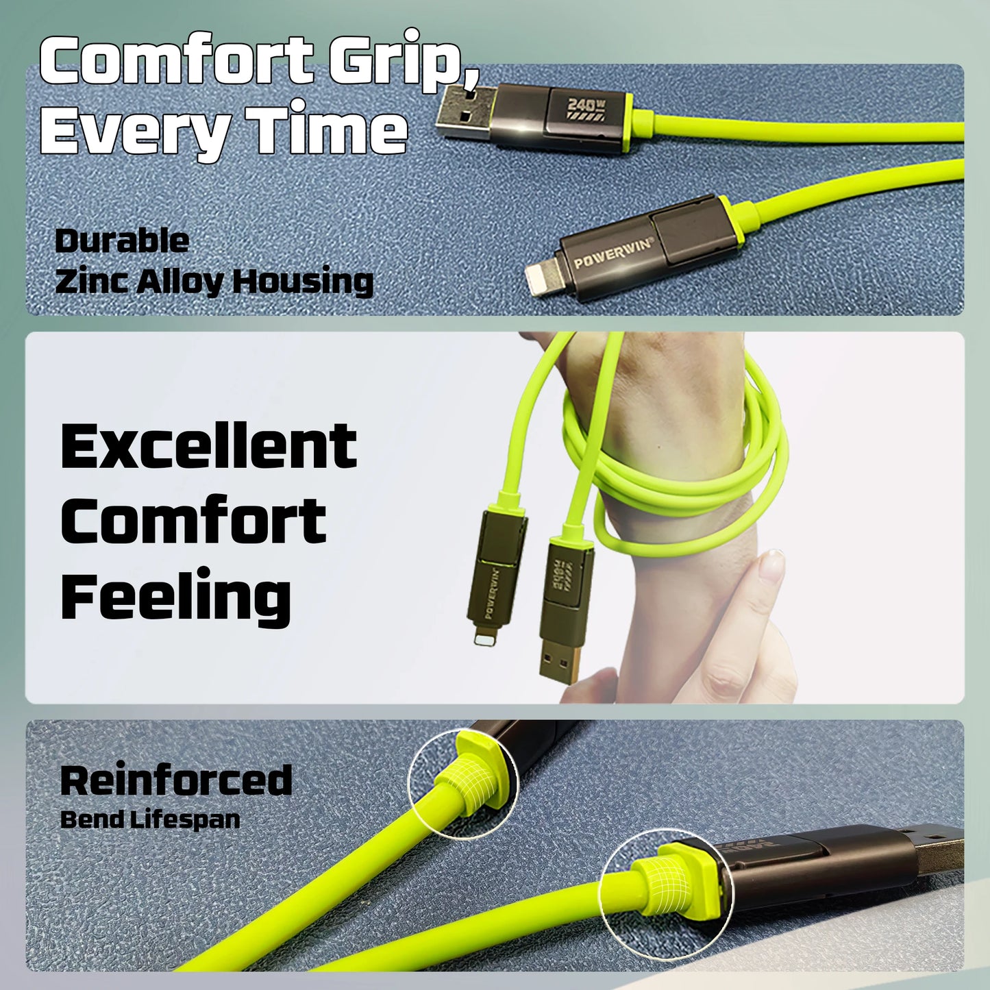 Powerwin PWC240 240W 4 In 1 Type C Fast Charging Cable