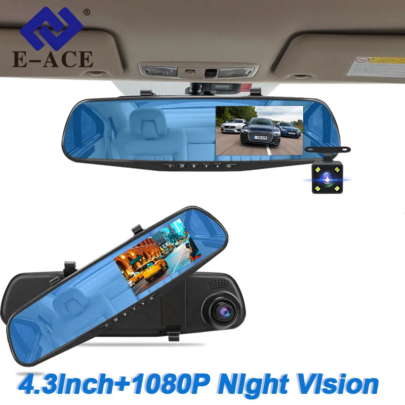 E Ace Dash Cam Four Point Three Inch DVR Mirror Dual Lens