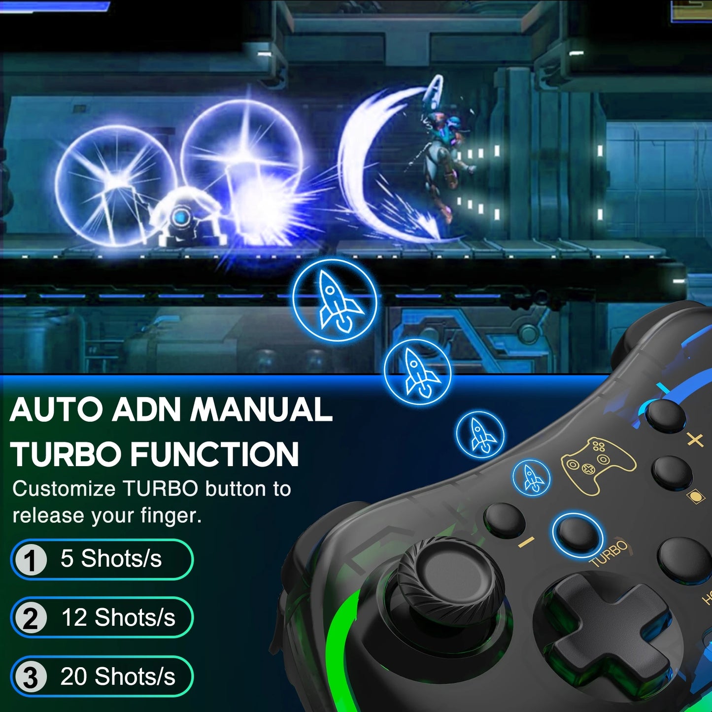 DinoFire Wireless Pro Controller for Nintendo Switch OLED and PC