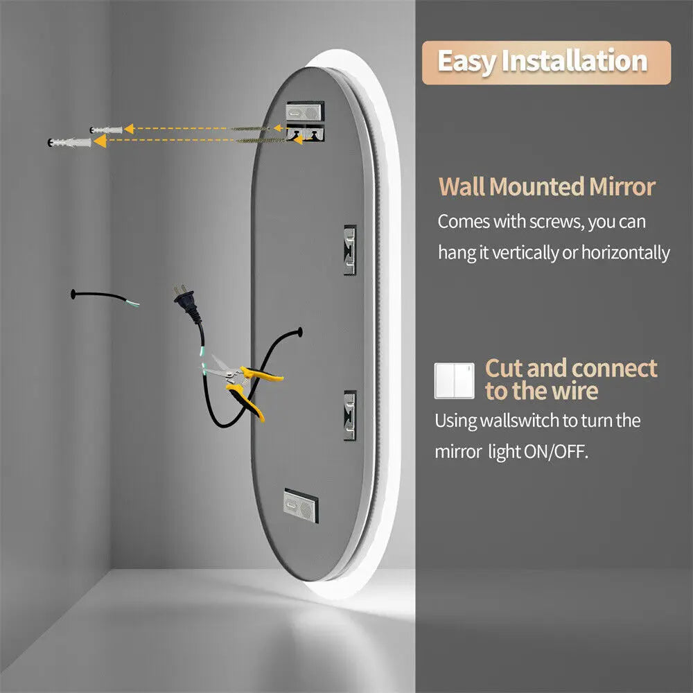 Oval Bathroom LED Vanity Mirror Wall Mount With Bluetooth