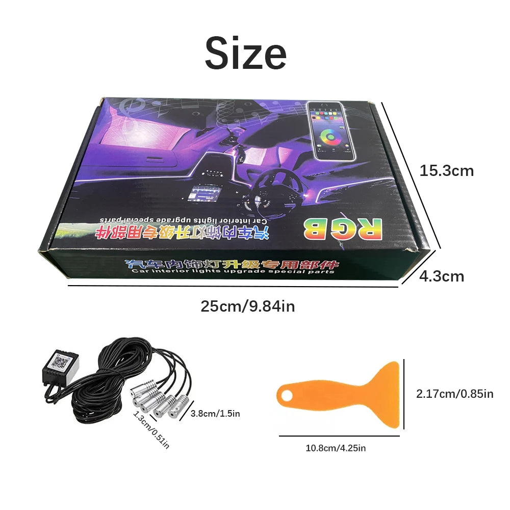 LED Car Interior Strip Lights RGB Kit With App Remote