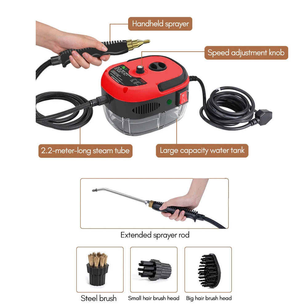 2500W Portable Handheld Steam Cleaner High Temp 3BAR