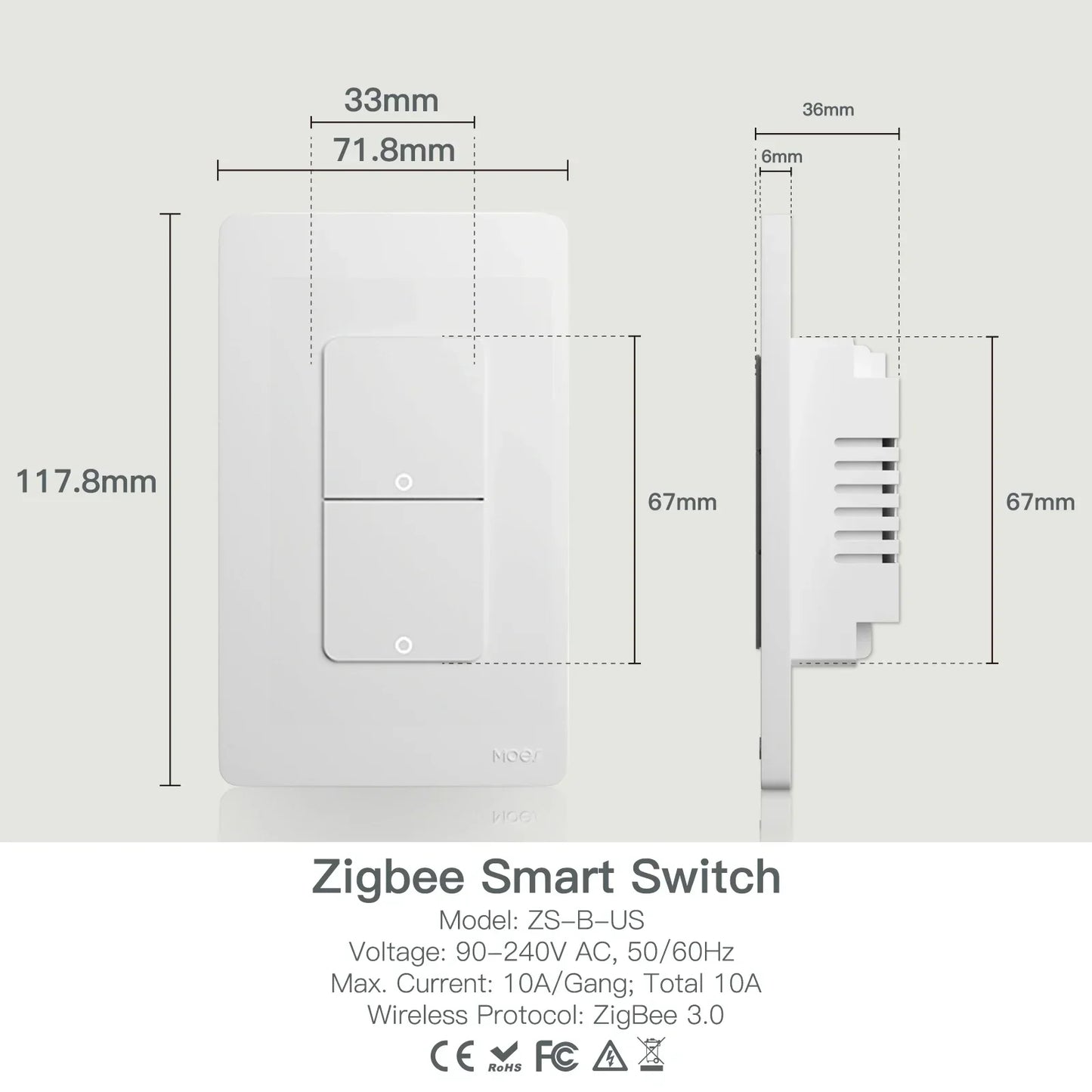 MOES ZigBee Smart Light Switch US Push Button Wall Alexa
