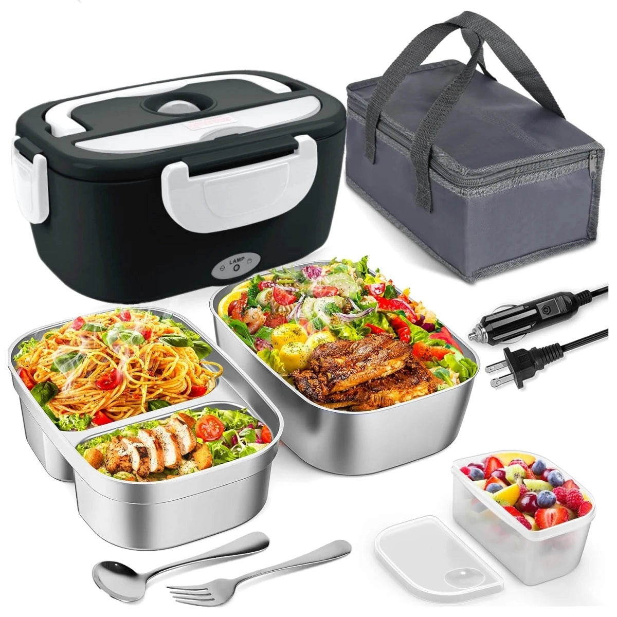 Electric Lunch Box 60W Fast Heated Dual Stainless Steel Containers