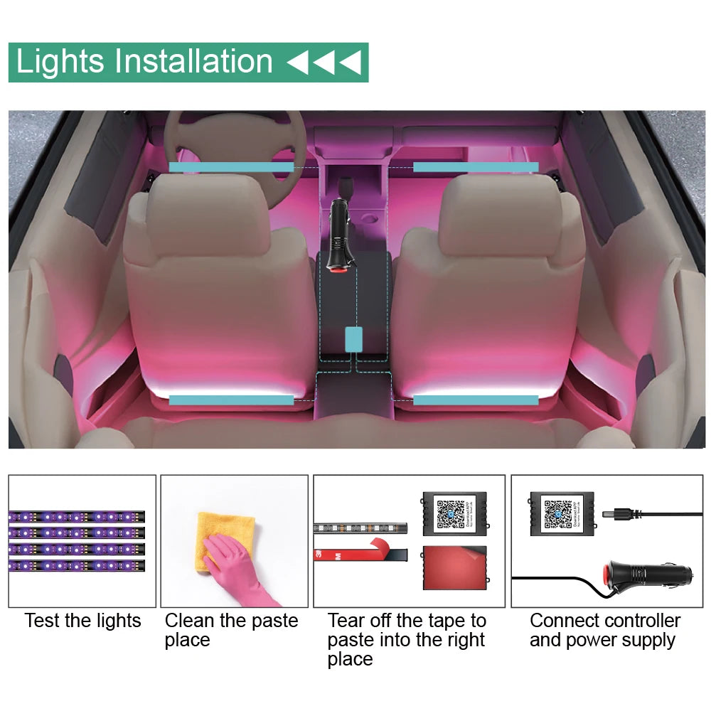 Car Ambient LED Interior Light RGB Strip Bluetooth App