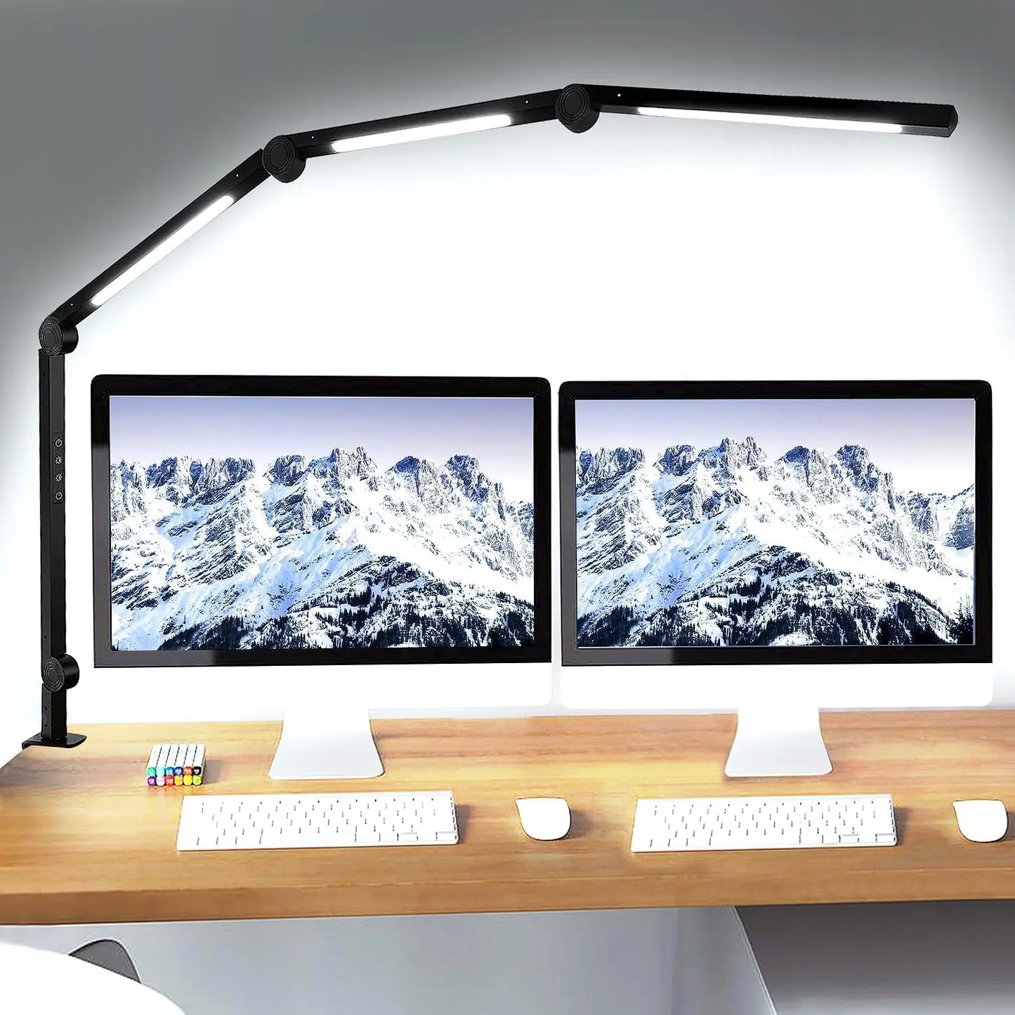 LED Desk Lamp With Clamp Flexible Swing Arm Four Color Modes And Five Brightness Levels