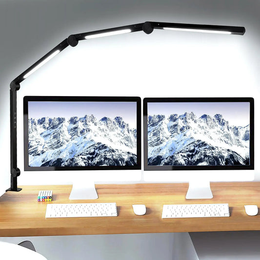 LED Desk Lamp With Clamp Flexible Swing Arm Four Color Modes And Five Brightness Levels