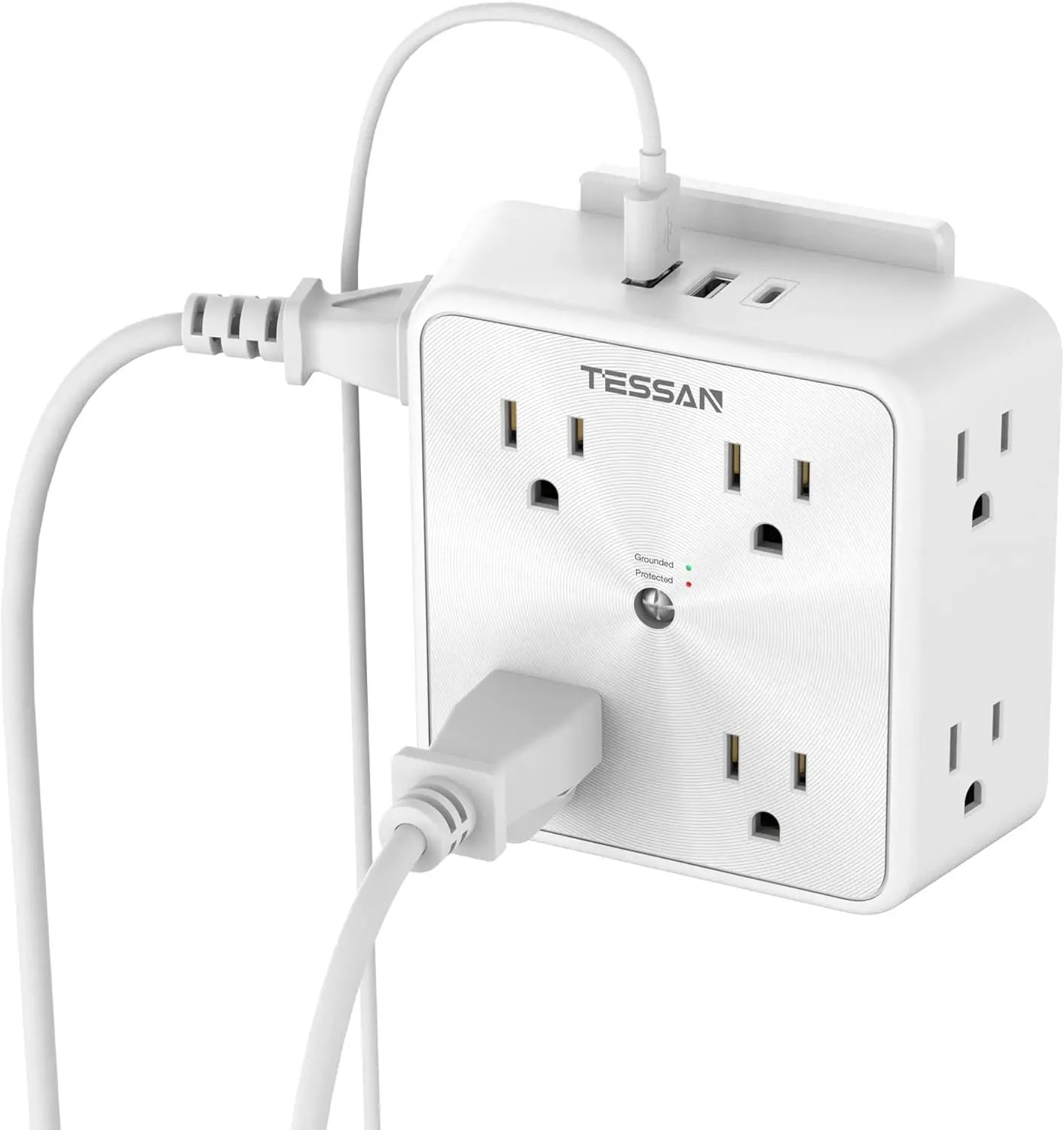 TESSAN Surge Protector Wall Strip with 8 AC Outlets 2 USB A and 1 USB C Surge Protector Multi Outlet Extender for Home Office