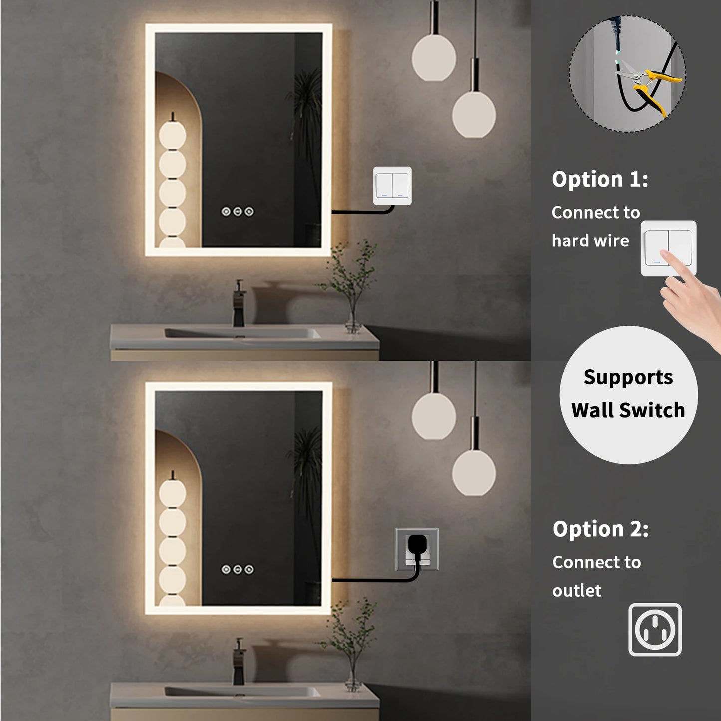 16x20 Led Lighted Wall Mounted Vanity Mirror Anti Fog