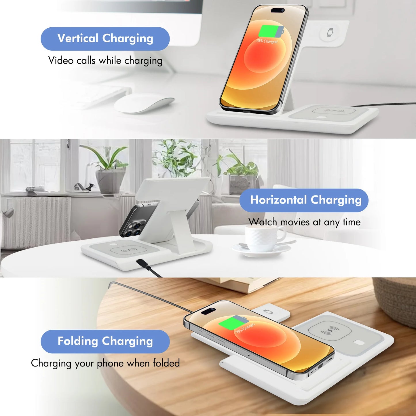 Wireless Charging Magnetic IPhone Charging Station 3 In 1 Fast Charger 15W For iPhone 16 15 14 13 12 11 8 Apple Watch AirPods