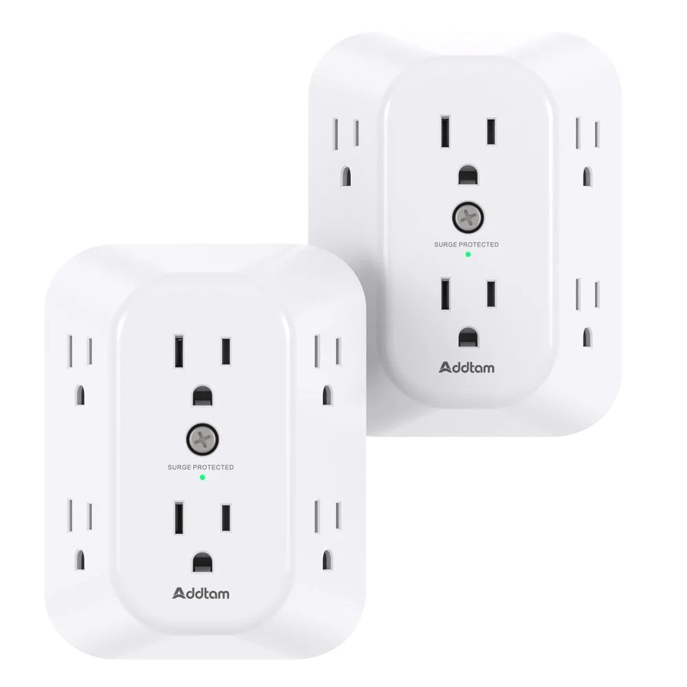 2 Pack 6 Outlet Surge Protector Wall Extender Power Splitter