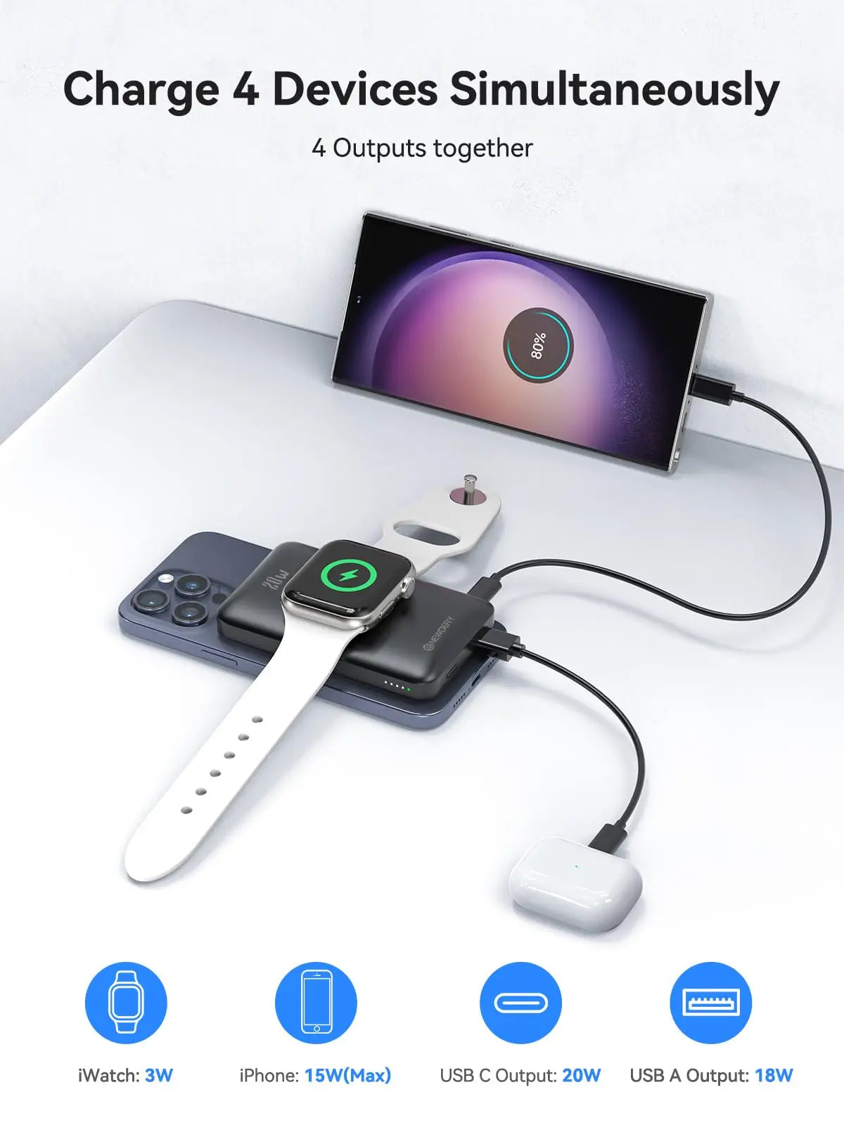 Newdery 10000mAh Magnetic Wireless Power Bank For Watch