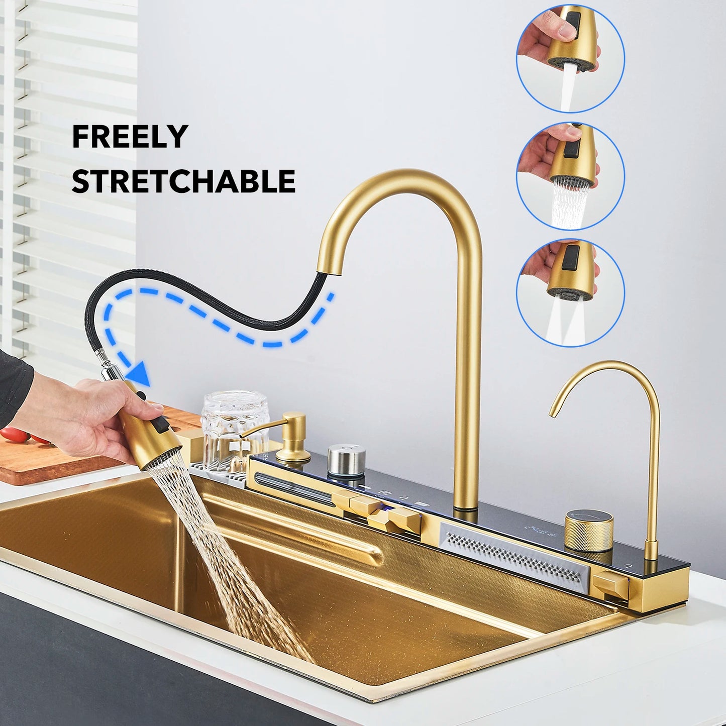Golden Smart Digital Display Kitchen Sink Set Temp Control