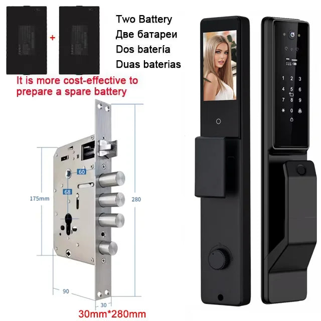 Alexa Voice Control Smart Door Lock Tuya APP 3D Face Recognition Electronic Digital Smart Door Lock With Camera