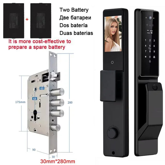 Alexa Voice Control Smart Door Lock Tuya APP 3D Face Recognition Electronic Digital Smart Door Lock With Camera