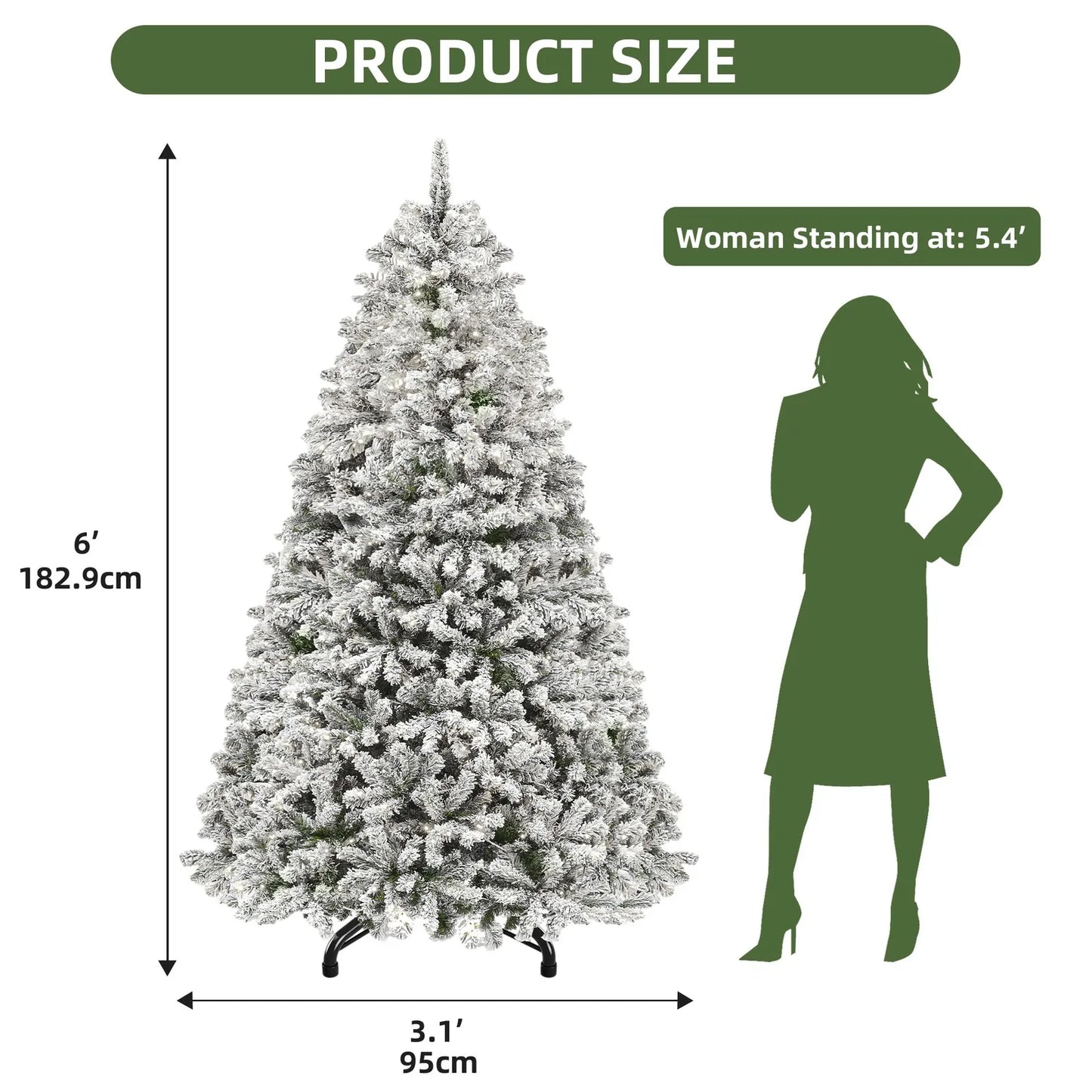 Prelit Snow Flocked Artificial Full Christmas Tree With Remote Control For Indoor Use