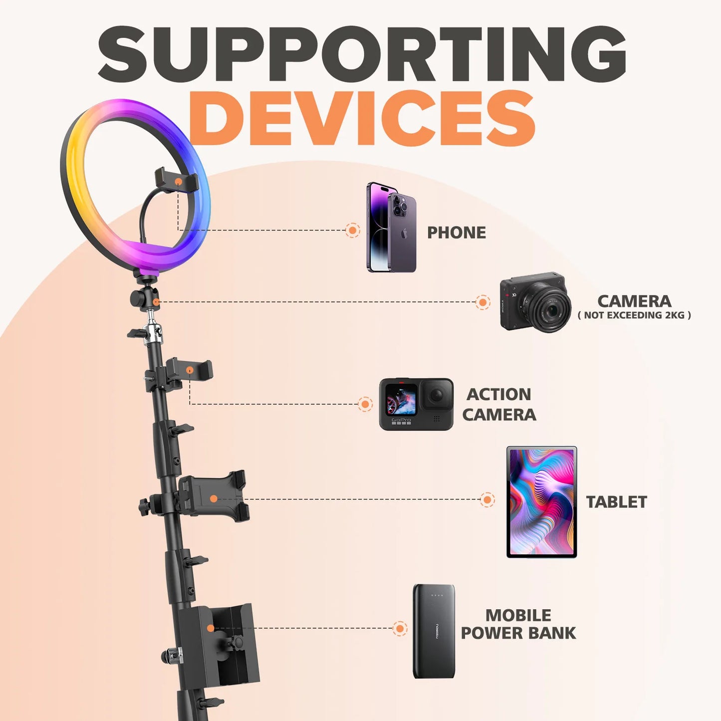 360 Photo Booth Rotating with RGB Ring Light App Control
