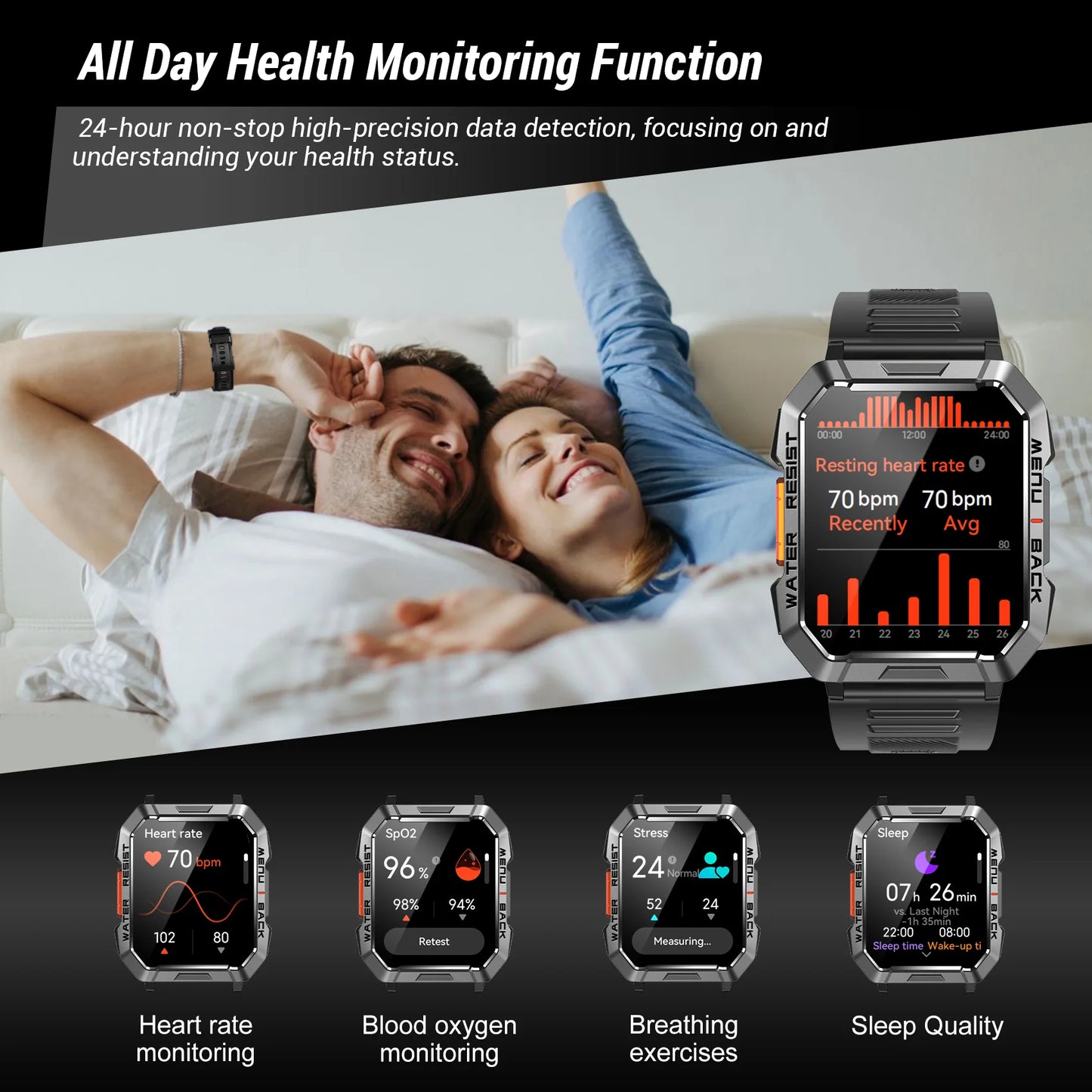 Blackview New Smart Watch 2 Inch HD Display Waterproof Mens