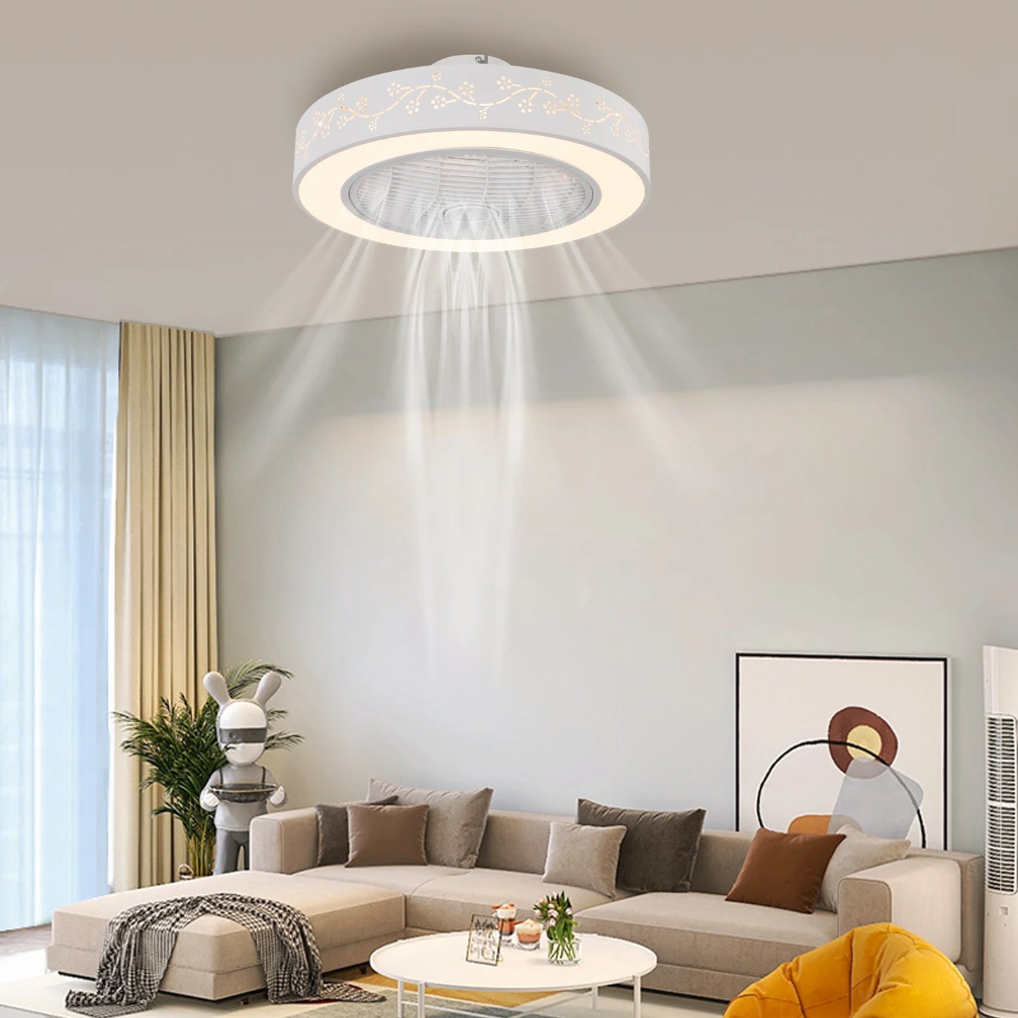 Led Fan Chandelier Modern Low Profile With Remote 3 Colors