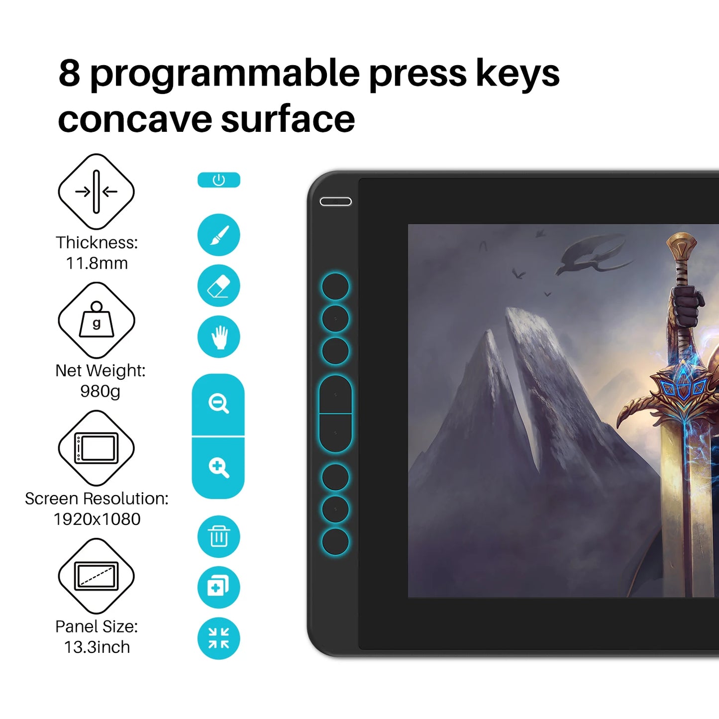 HUION Kamvas 13 Graphic Tablet Monitor 120%sRGB Battery-Free Pen Display Drawing Monitor 8192 Levels Pen with Express Keys Gamut