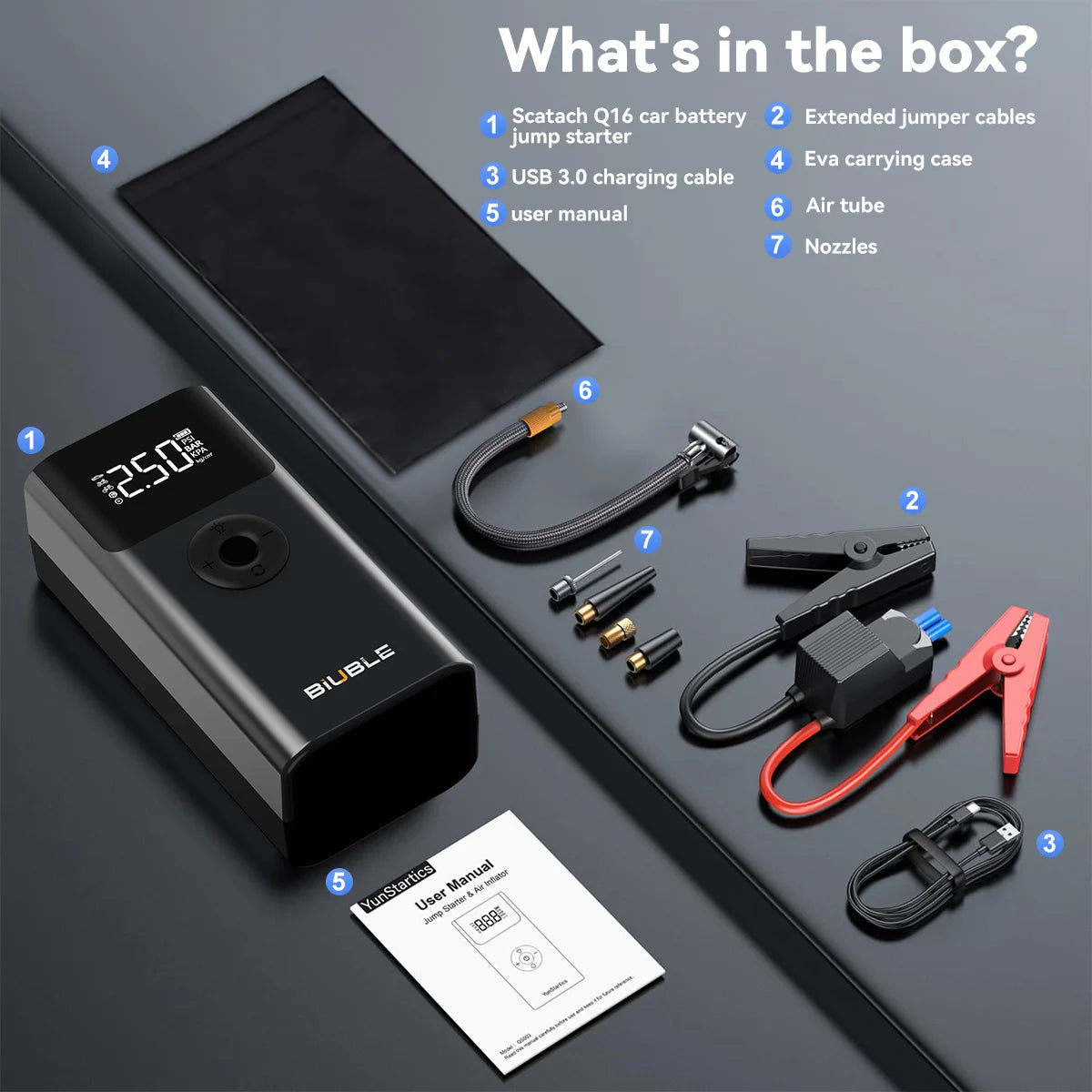 Biuble 8000A Jump Starter 26800mAh USB LED Light For Cars