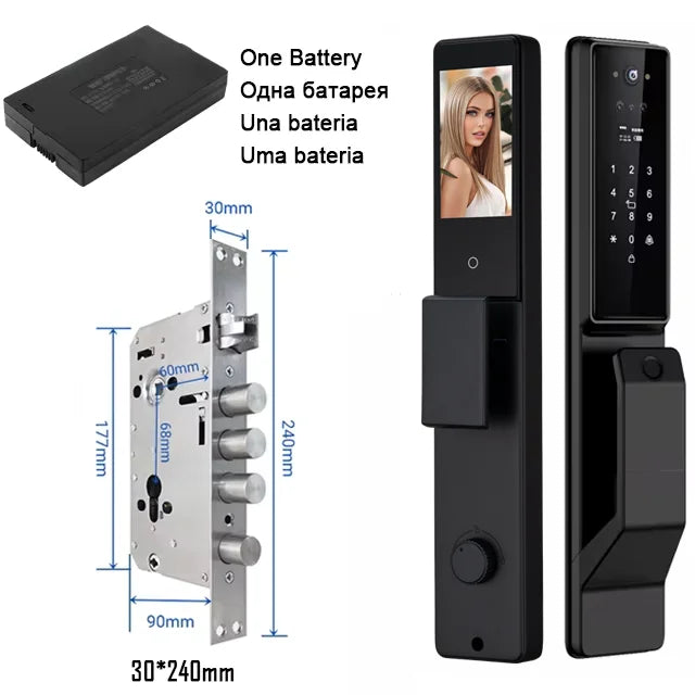 Alexa Voice Control Smart Door Lock Tuya APP 3D Face Recognition Electronic Digital Smart Door Lock With Camera
