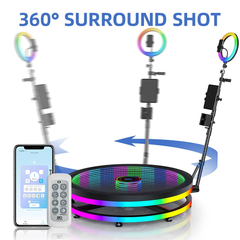 360 Photo Booth 31.5 Inch For 3 People RGB Ring Light Glass