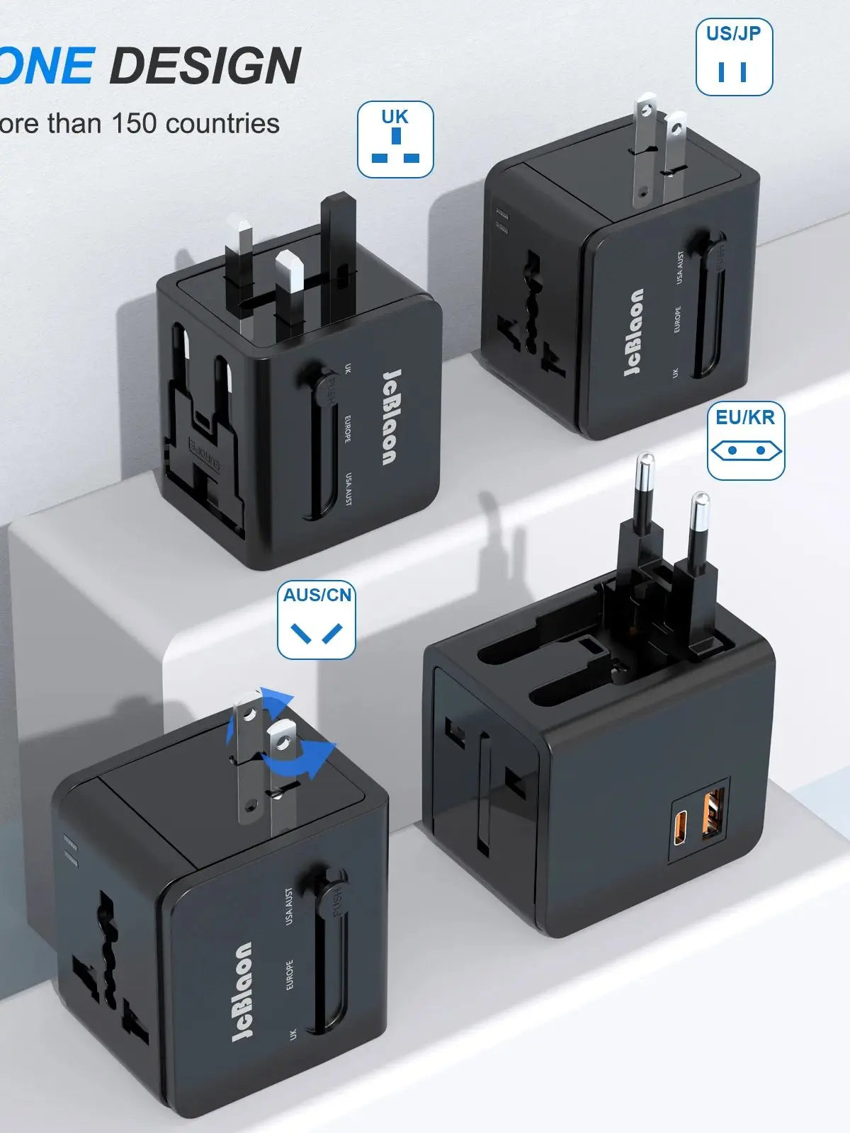 Universal Travel Adaptor AC Power Plug Adapter Wall Charger with USB-C and USB-A Charging Ports for USA EU UK AUS