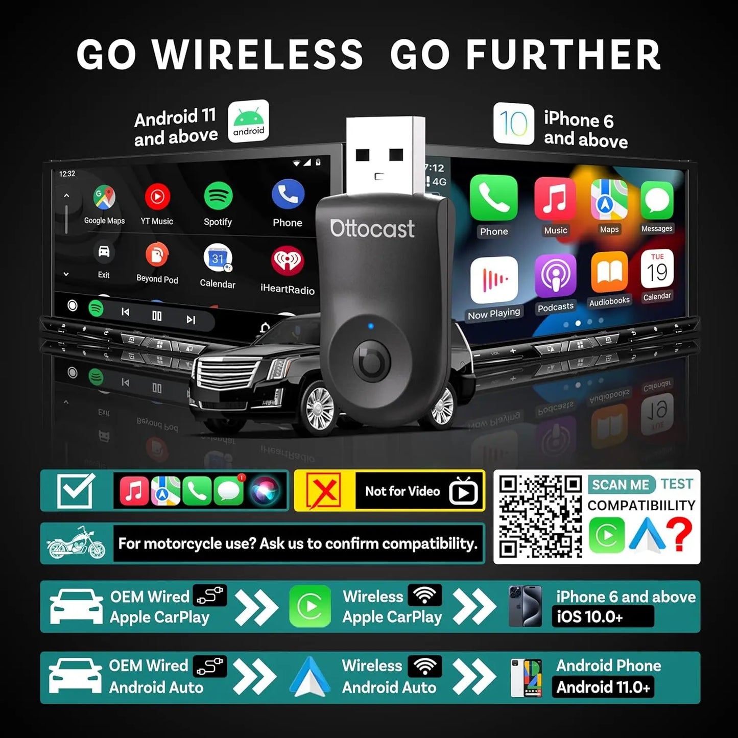 OttoCast TwoInOne Wireless CarPlay Android Auto Adapter