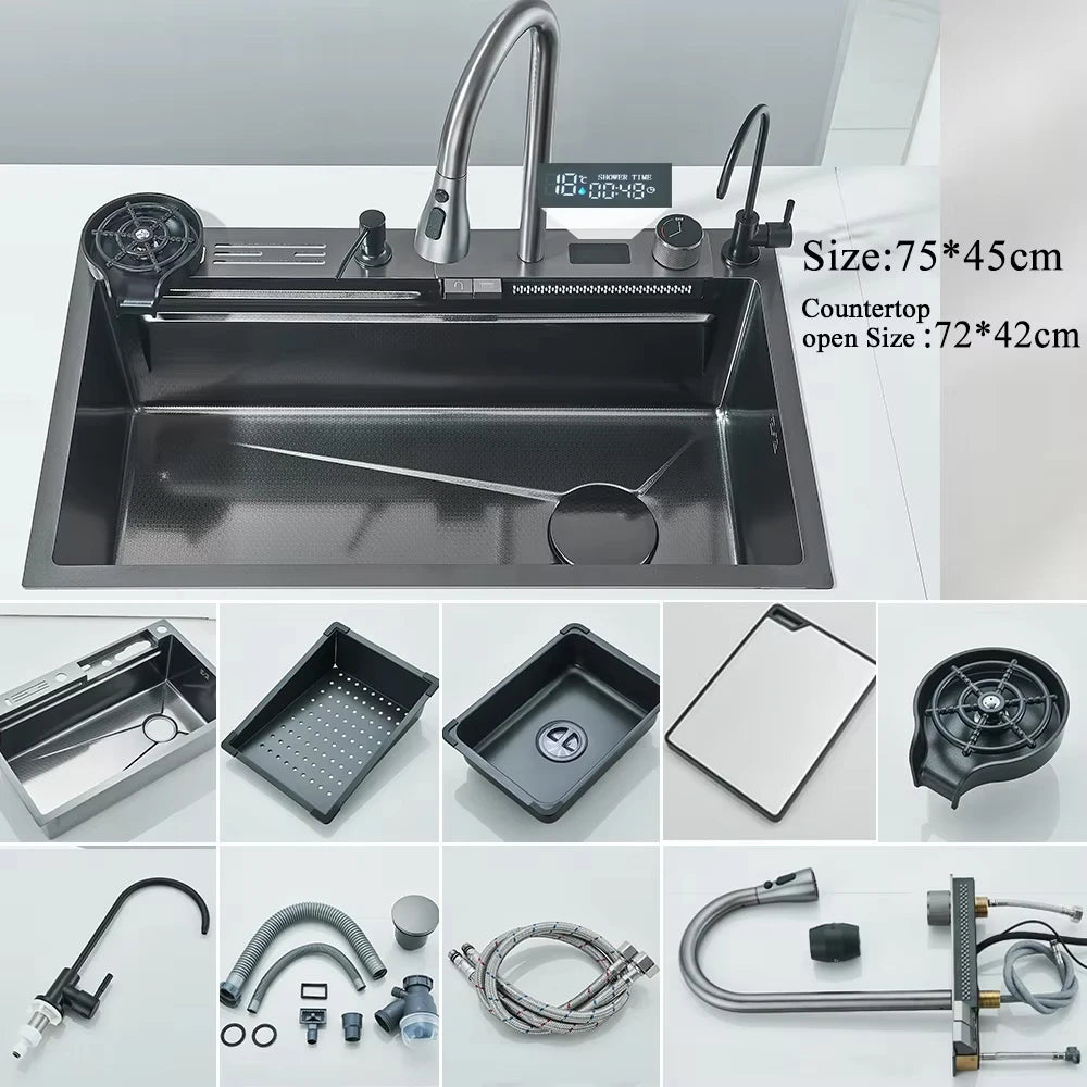 MYQualife Stainless Waterfall Sink Faucet SoapDispenser