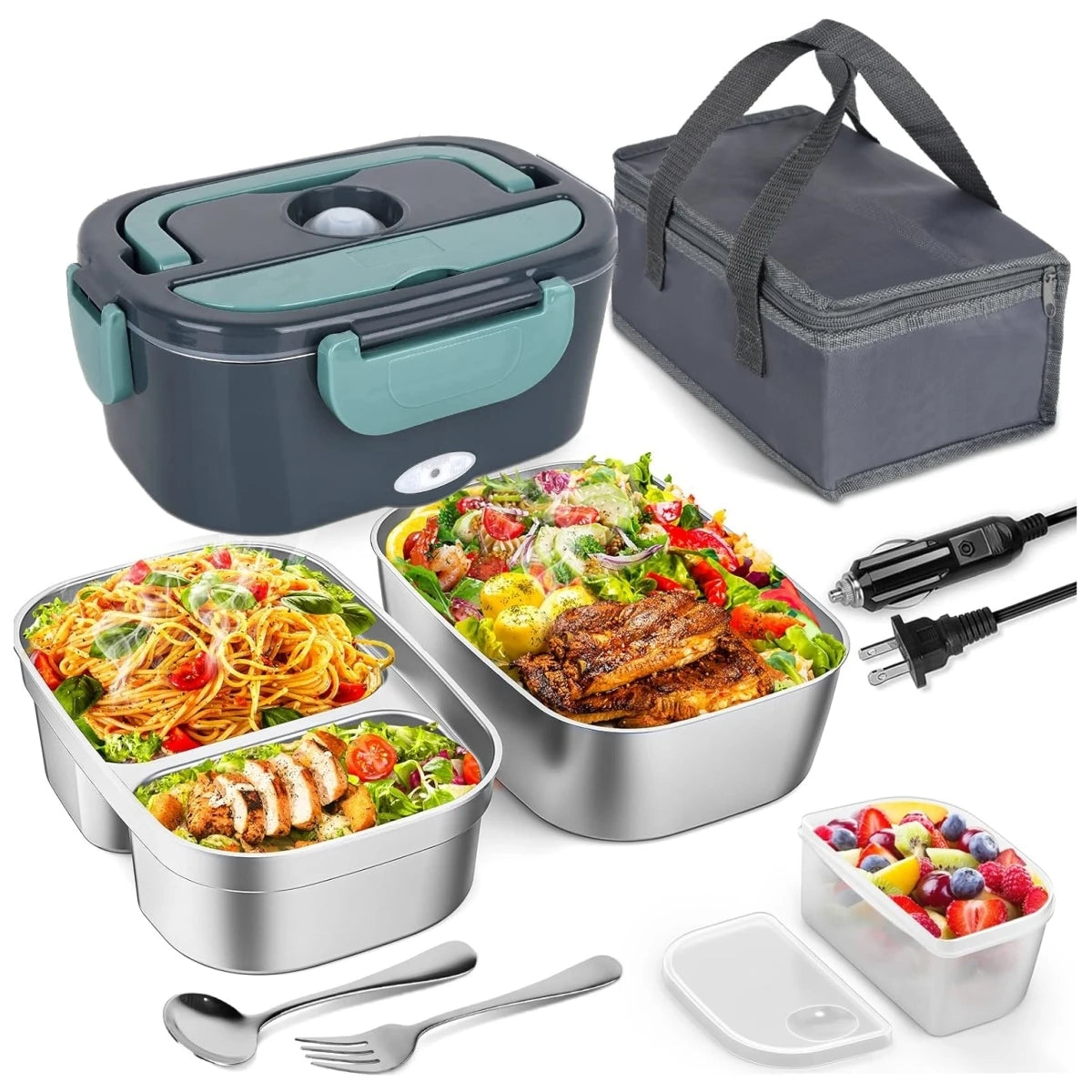 Electric Lunch Box 60W Fast Heated Dual Stainless Steel Containers
