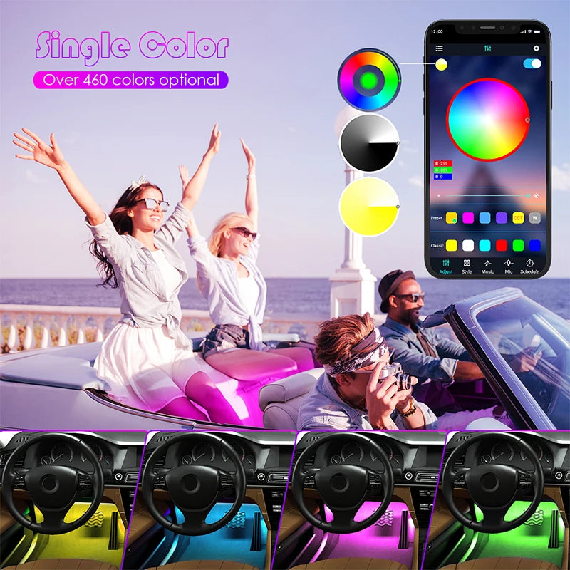 Car Ambient LED Interior Light RGB Strip Bluetooth App