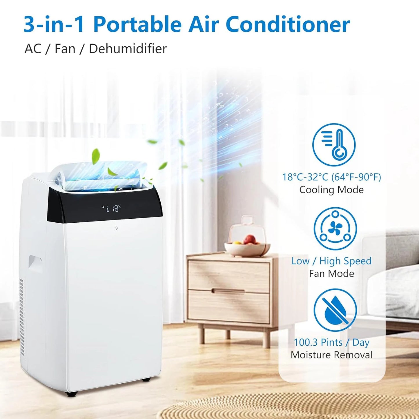 Adoolla 14000 BTU Portable Air Conditioner 3 In 1 Remote