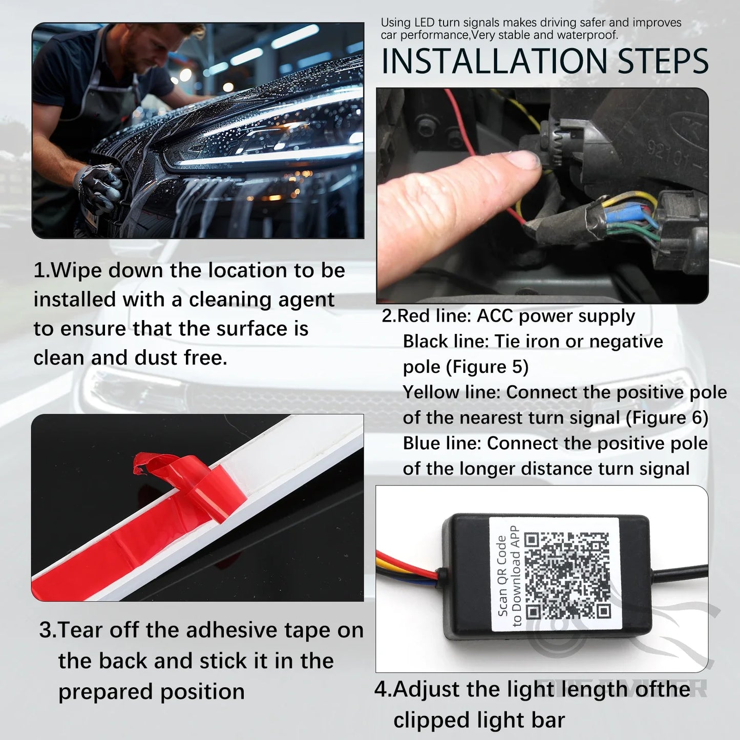 12V LED Car Hood Atmosphere Light Strip Waterproof Exterior