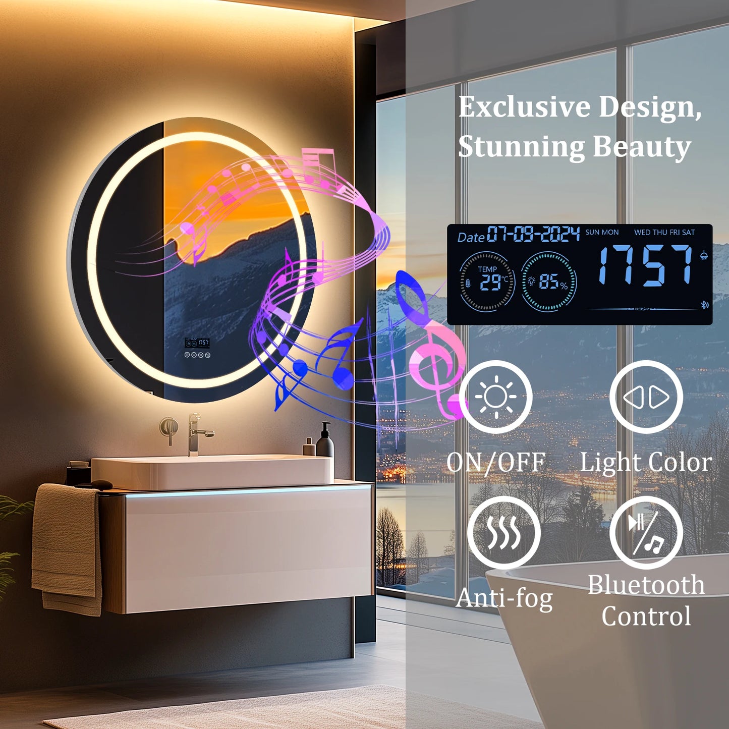 Led Bathroom Mirror 800mm Round Wall Front Backlit Bluetooth