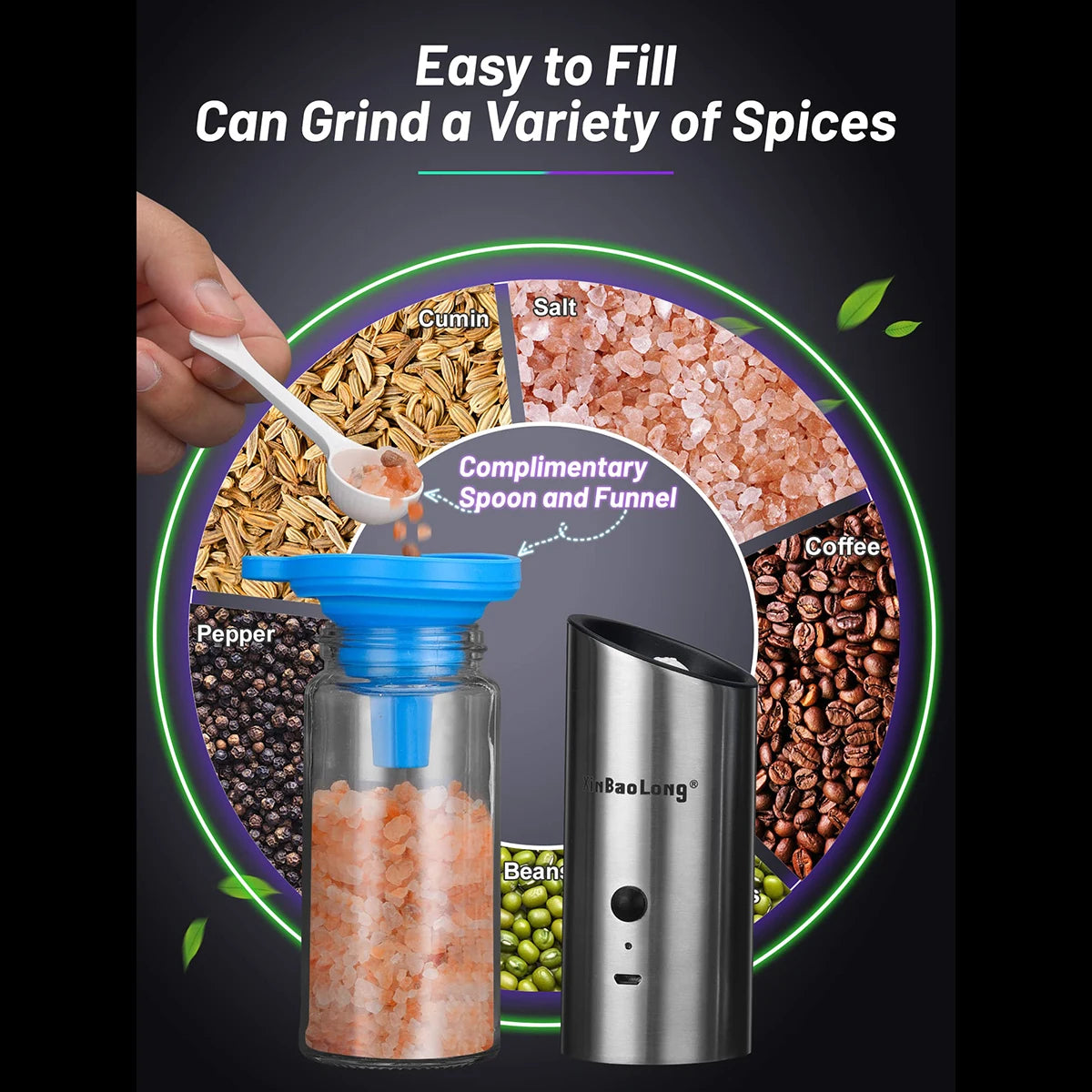 Herb and Spice Tools Salt Pepper Grinder USB Rechargeable