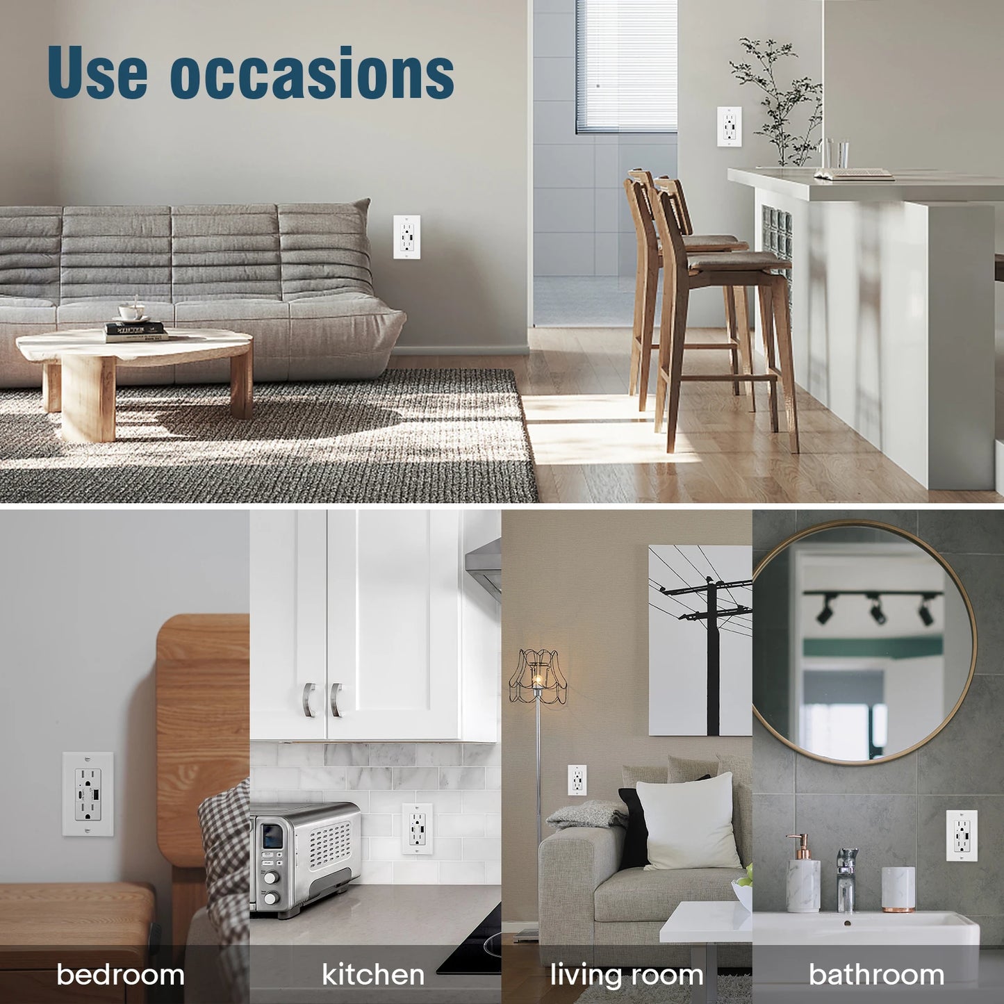 NineLeaf Tamper Resistant Dual USB Type C Wall Socket LED