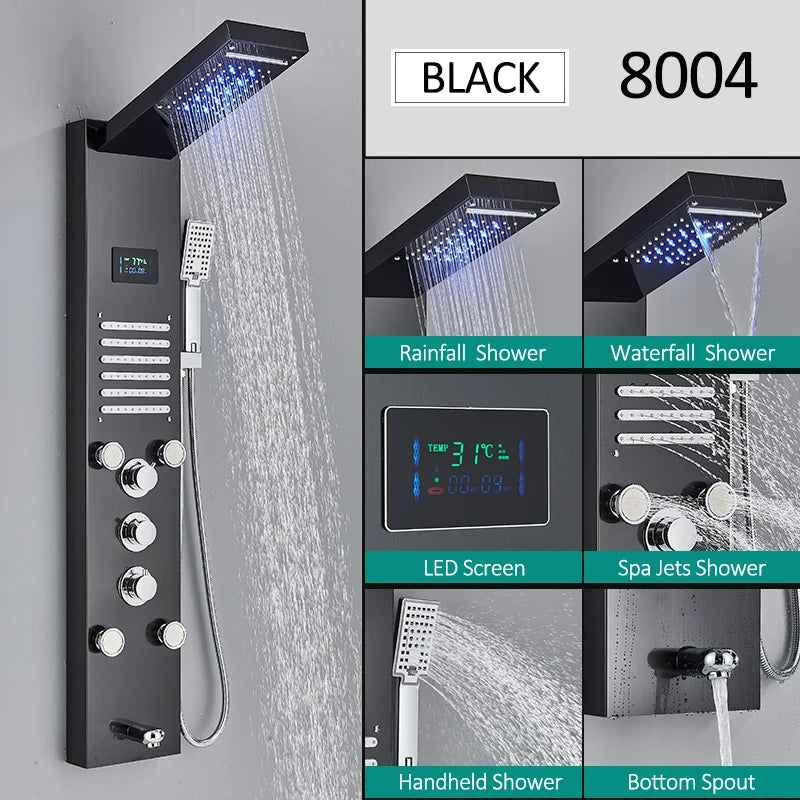 Led Shower Panel Tower System With Rainfall Massage Display