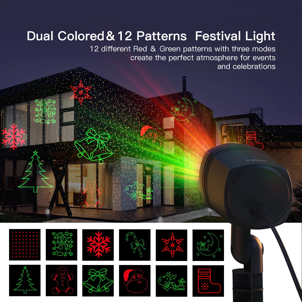 Outdoor Christmas Projection Lights With Remote And 12 Patterns